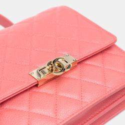 مملوكة مسبقًا محفظة شانيل سلسلة ذهبية كافيار مبطنة وردية