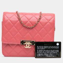مملوكة مسبقًا محفظة شانيل سلسلة ذهبية كافيار مبطنة وردية