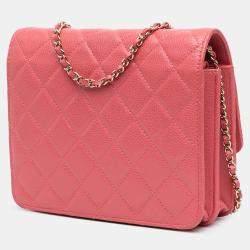 مملوكة مسبقًا محفظة شانيل سلسلة ذهبية كافيار مبطنة وردية