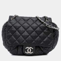 Pre Owned Chanel Black Large Lambskin Chain Around Flap