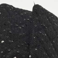 Pre Owned Chanel Classic Double Flap Medium Black Quilted Canvas and Sequins Flap Bag