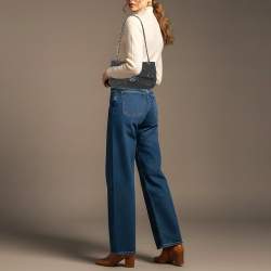 Pre Owned Chanel Classic Double Flap Medium Black Quilted Canvas and Sequins Flap Bag