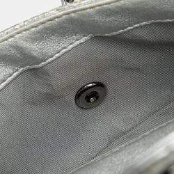 Pre Owned Chanel Silver Mini Perforated Lambskin Punch Flap