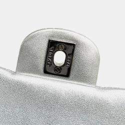 Pre Owned Chanel Silver Mini Perforated Lambskin Punch Flap