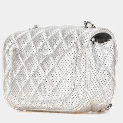 Pre Owned Chanel Silver Mini Perforated Lambskin Punch Flap