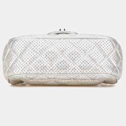 Pre Owned Chanel Silver Mini Perforated Lambskin Punch Flap