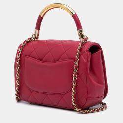 Pre Owned Chanel Pink Mini Quilted Lambskin Carry Chic Flap