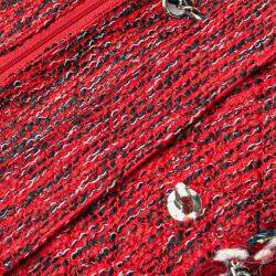 Pre Owned Chanel Red Medium Tweed Braided Charms Double Flap