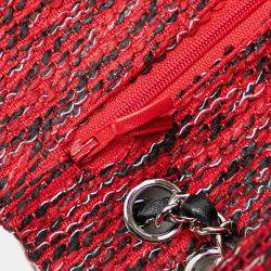 Pre Owned Chanel Red Medium Tweed Braided Charms Double Flap