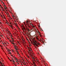 Pre Owned Chanel Red Medium Tweed Braided Charms Double Flap