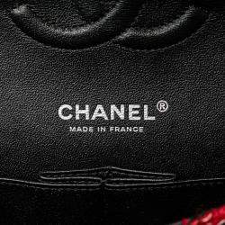 Pre Owned Chanel Red Medium Tweed Braided Charms Double Flap