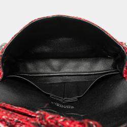 Pre Owned Chanel Red Medium Tweed Braided Charms Double Flap