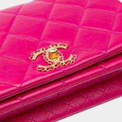 Pre Owned Chanel Pink Small Quilted Lambskin On And On Chain Flap
