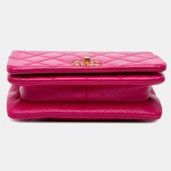 Pre Owned Chanel Pink Small Quilted Lambskin On And On Chain Flap