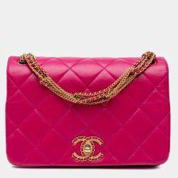 Pre Owned Chanel Pink Small Quilted Lambskin On And On Chain Flap
