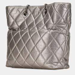 Pre Owned Chanel Silver Reissue 2.55 Quilted Aged Calfskin Tote