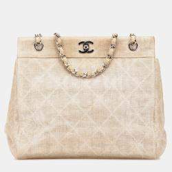 Pre Owned حقيبة شانيل سلسلة كتان بنية CC مخيطة