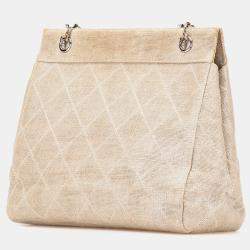 Pre Owned حقيبة سلسلة شانيل كتان مُخيطة بني سي سي