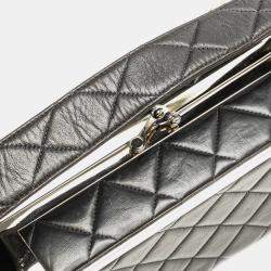 مملوكة مسبقًا حقيبة شانيل سوداء جلد خروف مبطن بنمط صندوقي