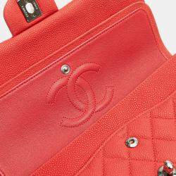 Pre Owned حقيبة شانيل كلاسيكية متوسطة بعنابي الكافيار الوردي بغطاء مزدوج