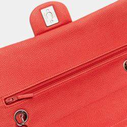 Pre Owned حقيبة شانيل كلاسيكية متوسطة بعنابي الكافيار الوردي بغطاء مزدوج