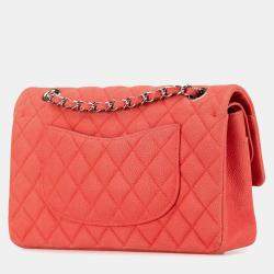 Pre Owned حقيبة شانيل كلاسيكية متوسطة بعنابي الكافيار الوردي بغطاء مزدوج