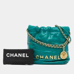 Pre Owned Chanel Green Mini Shiny Calfskin 22 Handbag