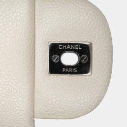 Pre Owned Chanel White Jumbo Classic Caviar Double Flap