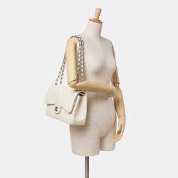 Pre Owned Chanel White Jumbo Classic Caviar Double Flap