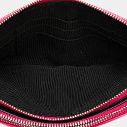 Pre Owned Chanel Black Pink Bicolor Patent Double Zip Wallet on Chain