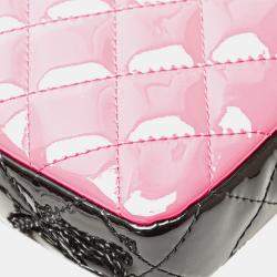 Pre Owned Chanel Black Pink Bicolor Patent Double Zip Wallet on Chain