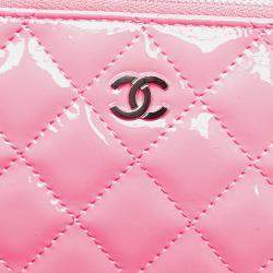 Pre Owned Chanel Black Pink Bicolor Patent Double Zip Wallet on Chain