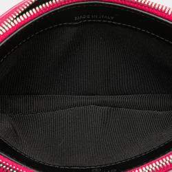 Pre Owned Chanel Black Pink Bicolor Patent Double Zip Wallet on Chain