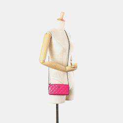 Pre Owned Chanel Black Pink Bicolor Patent Double Zip Wallet on Chain