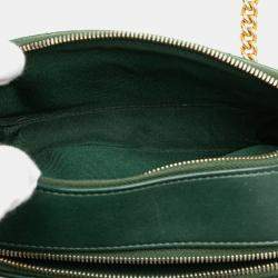 Pre Owned Chanel Green Stitched Calfskin and Grosgrain Button Up Double Zip Camera Bag