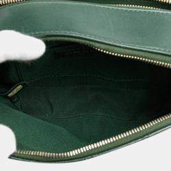 Pre Owned Chanel Green Stitched Calfskin and Grosgrain Button Up Double Zip Camera Bag