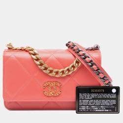 Pre Owned محفظة شانيل \"19\" جلد الضأن مبطن وردي مع سلسلة