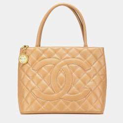 Pre Owned Chanel Brown Caviar Medallion Tote
