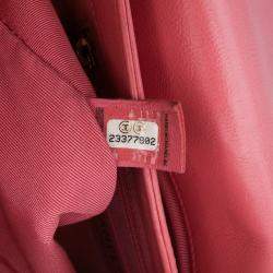 Pre Owned Chanel Pink Quilted Calfskin Straight Lined Flap