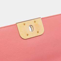 Pre Owned Chanel Pink Quilted Calfskin Straight Lined Flap