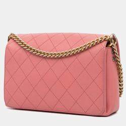 Pre Owned Chanel Pink Quilted Calfskin Straight Lined Flap