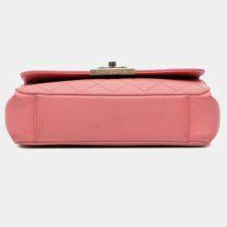 Pre Owned Chanel Pink Quilted Calfskin Straight Lined Flap