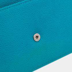 مملوكة مسبقًا حقيبة شانيل سلسلة على المحفظة رمادي كافيار أزرق مزدوج CC