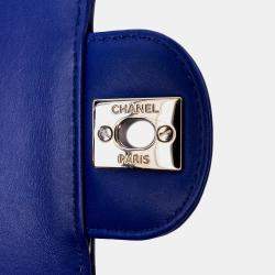 Pre Owned Chanel Blue Mini Rectangular Classic Chevron Patent Single Flap