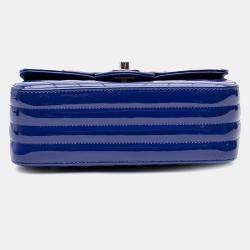 Pre Owned Chanel Blue Mini Rectangular Classic Chevron Patent Single Flap