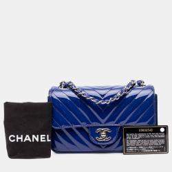 Pre Owned Chanel Blue Mini Rectangular Classic Chevron Patent Single Flap