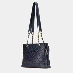 مملوكة مسبقًا حقيبة يد توتس شانيل سلسلة جيب أمامي كافيار مبطن أزرق