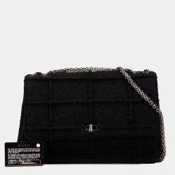 مملوكة مسبقًا Chanel Black Jumbo Reissue 2.55 Choco Bar Wool Felt Identification Flap