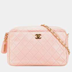 Pre Owned Chanel Pink CC Quilted Lambskin Camera Crossbody