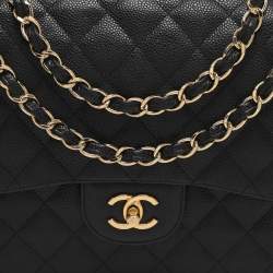 مملوكة مسبقًا Chanel Classic Double Flap Large Black Caviar Leather Shoulder Bag